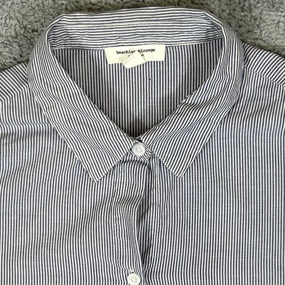 Beachlunchlounge Womens Blue White Striped Bell Sleeve Button Down Shirt Large